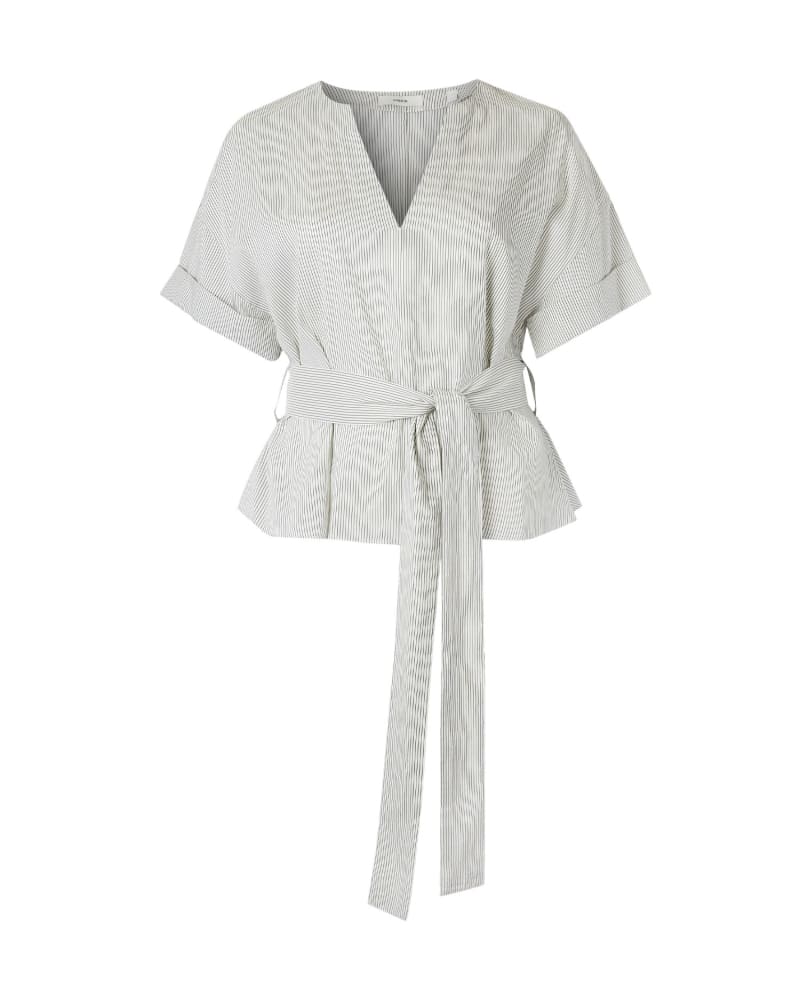 Front of a size 1X Cuffed V-Neck Blouse in MULTI by Vince. | dia_product_style_image_id:256798